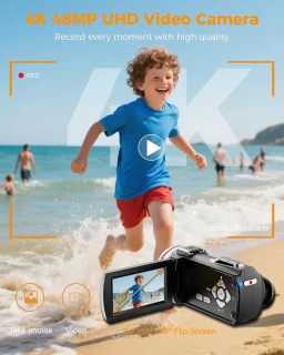 4K videocamera vlogcamcorder voor contentcreatie - zwart