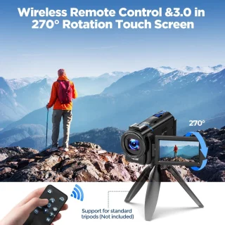 4K videocamera voor vloggen, IR-nachtzicht, zwart
