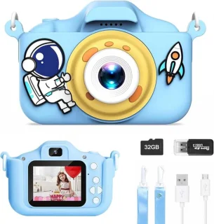 Bambini 1080P HD schermo 2 pollici, 32 GB & USB | Facile da usare per piccoli fotografi – perfetto per selfie e avventure creative da 3 a 10 anni
