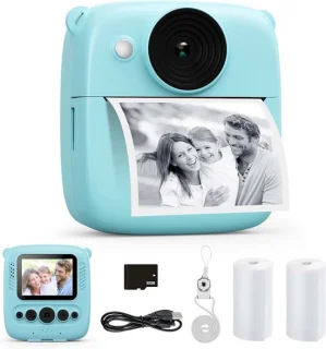 ‌CalineGam Kindercamera Direct Printen, 48MP Digitale Videocamera met 32GB Kaart & Fotopapier, 2.0" Scherm Direct Afdrukken (Ideaal Kerst- en Verjaardagscadeau) voor Jongens Meisjes 3-12 Jaar (Blauw)