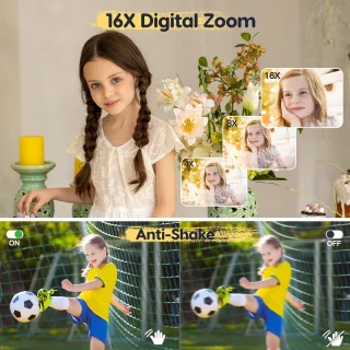 Digitale camera met 44MP-sensor en 16x digitale zoom – roze
