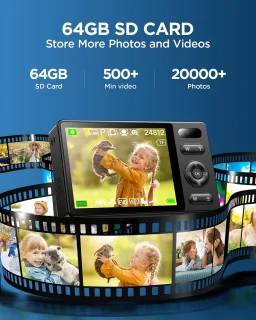 Digitale camera voor kinderen met 48 MP en 64 GB opslag – zwart