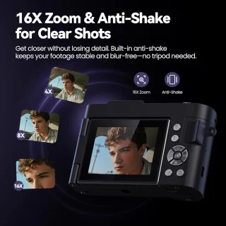 Digitale camera voor vlogs en contentcreatie – zwart
