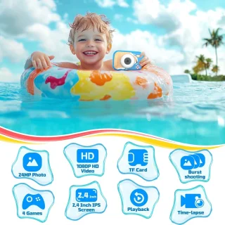 Digitale onderwatercamera voor kinderen, blauw