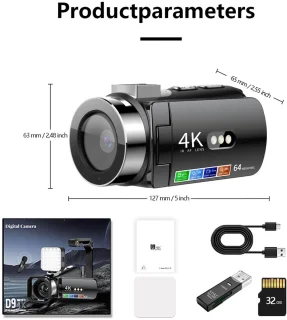 Gloovon 4K Digitale Camera 64MP Zwart