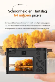 Gloovon 5K Digitale Camera 64MP Zwart