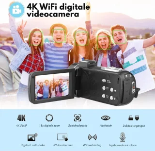 Handycam Vlogcamera 4K 56MP Zwart