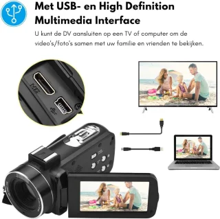Handycam Vlogcamera 4K 56MP Zwart