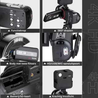 Luxe Handycam 4K Digitale Compacte Vlog Camera Zwart