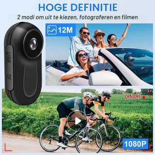 Mini actiecamera - zwart - 6 x 2,8 x 2 cm - sportcamera