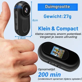 Mini actiecamera - zwart - 6 x 2,8 x 2 cm - sportcamera