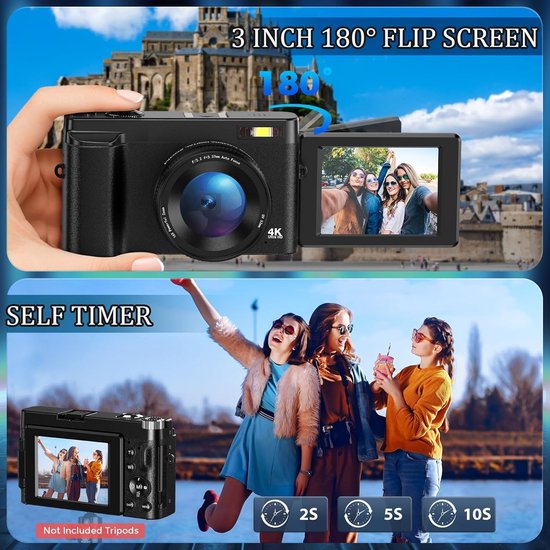 RFWR Compacte 4K Camera 48MP Flip-Scherm review