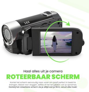 Roxa Retro Digitale Camera 16MP 1080P Zwart
