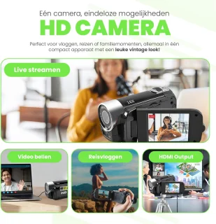 Roxa Retro Digitale Camera 16MP 1080P Zwart