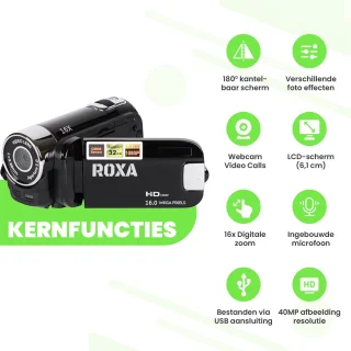 Roxa Retro Digitale Camera 16MP 1080P Zwart
