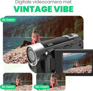Roxa Retro Digitale Camera 16MP 1080P Zwart