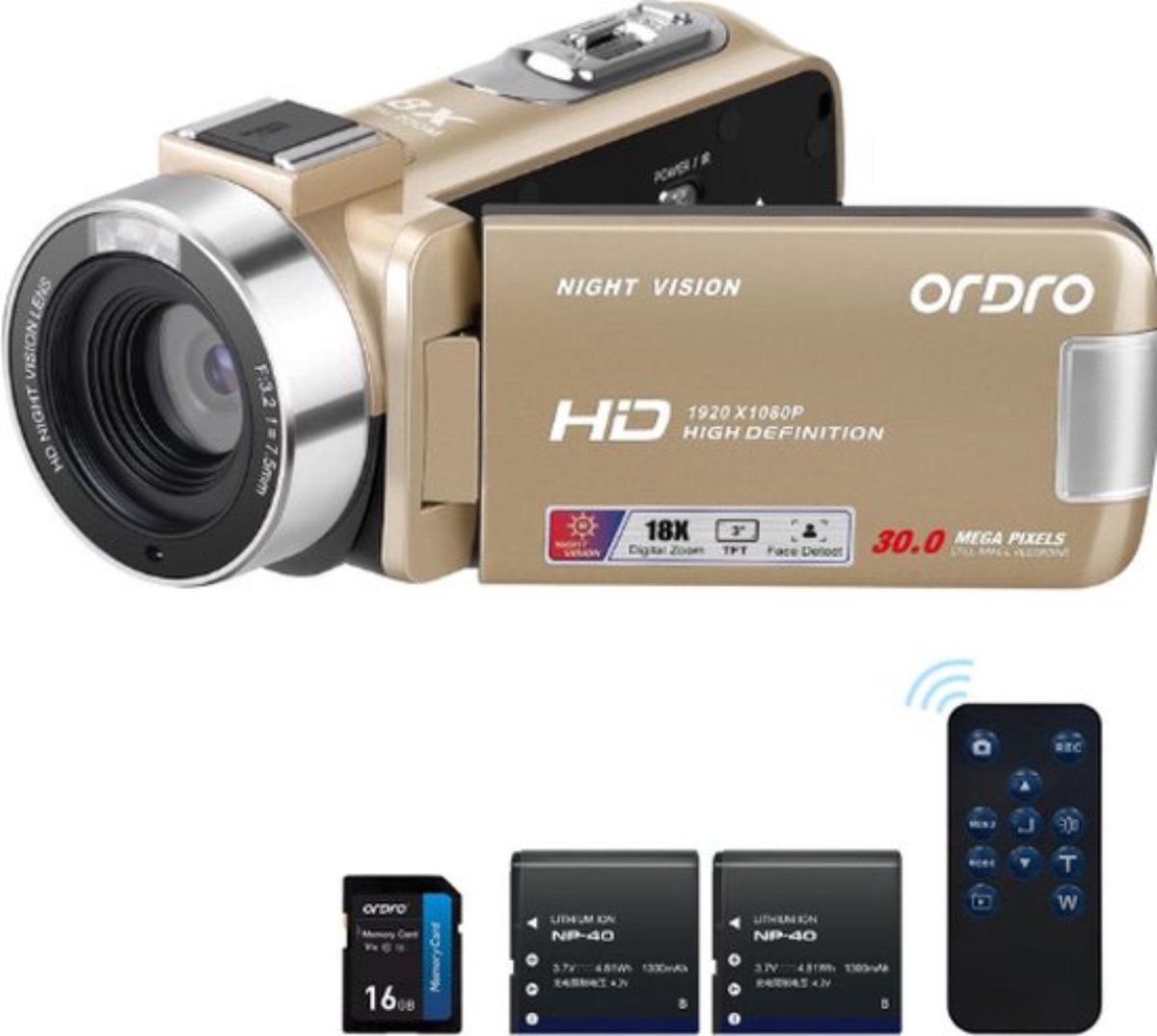 De Thuys Handycam 1080P HD Vlog Camera Beige in één oogopslag