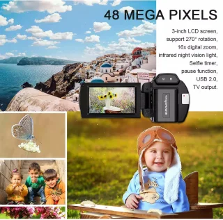 Videocamera 4K HD 48MP 16x Zoom Zwart