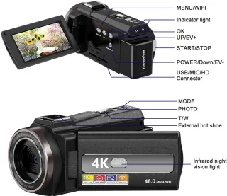 Videocamera 4K HD 48MP 16x Zoom Zwart