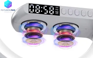 Big G-Light - Wake-up Light -APP-bediening -Wekker - Sfeerlamp -Nachtlamp- FS Fusion Pack Groot G-Lamp – Smart Tafellamp met Bluetooth Speaker, 15W Draadloos Opladen, RGB Kleurenlicht,– Moderne Nachtlamp met Wekker – USB Oplaadbaar – Kerst Cadeau