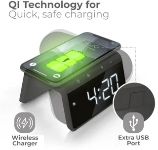 Digitale Wekker met Oplaadstation en Wake Up Light - Dimbare LED-display - Grijs