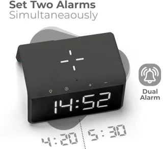 Digitale Wekker met Oplaadstation en Wake Up Light - Dimbare LED-display - Grijs