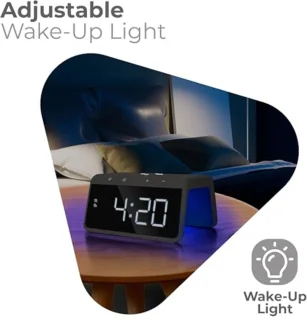 Digitale Wekker met Oplaadstation en Wake Up Light - Dimbare LED-display - Grijs