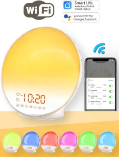 Wake Up light- Lichtwekker - Wekkerradio met natuurgeluiden – Nachtlampje – Bedlamp – Zonlicht simulatie – Smartapp