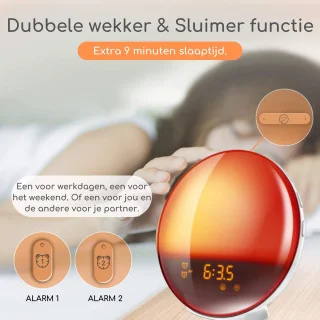 Wake Up light- Lichtwekker - Wekkerradio met natuurgeluiden – Nachtlampje – Bedlamp – Zonlicht simulatie – Smartapp