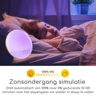 Wake Up light- Lichtwekker - Wekkerradio met natuurgeluiden – Nachtlampje – Bedlamp – Zonlicht simulatie – Smartapp