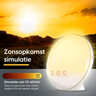 ProSova Wake Up Light met App Pro - Slaaptrainer - Wekkerradio - Nachtlamp - Dubbele Wektijd - 7 Kleuren - USB aansluiting - Google Home - + Gratis (E)-Slaapboek