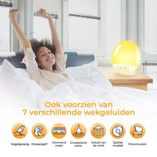 Wake up light – Wekkerradio – Nachtlamp – Bedlamp – Lichttherapielamp – Wit