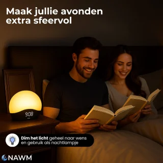 NAWM® Premium Wake Up Light - Digitale Wekker - Lichtwekker - Nachtlampje - Wekker - Bluetooth - 20 Helderheid niveaus - 25 Ontspanningsgeluiden - Incl. Nederlandse handleiding, EU stekker & Slaapgids