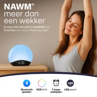 NAWM® Premium Wake Up Light - Digitale Wekker - Lichtwekker - Nachtlampje - Wekker - Bluetooth - 20 Helderheid niveaus - 25 Ontspanningsgeluiden - Incl. Nederlandse handleiding, EU stekker & Slaapgids