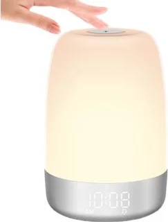 Wake Up Light - 5 LED Kleuren - Natuurgeluiden - Wit - Nachtlampje - Slaaptrainer - Leeslamp - Tafellamp - Bedlamp Kinderen - Digitale Alarmklok en Wekker - Lichtwekker - Leeslampje - Wekkerradio - Wekker met Licht - Digitale Alarmklok - Slaapwekker