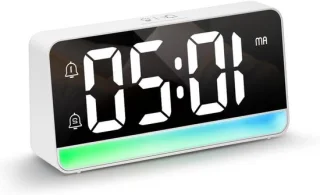 Digitale wekker met bedklok en nachtlamp - s - wit