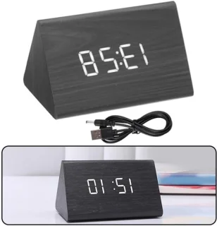 Houten digitale wekker zwart