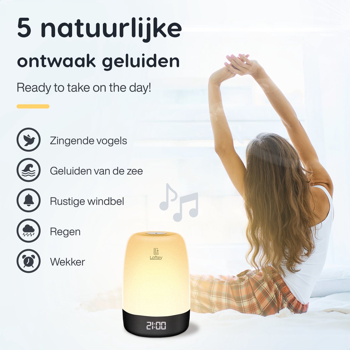Loftey Wake Up Light digitale wekker wit