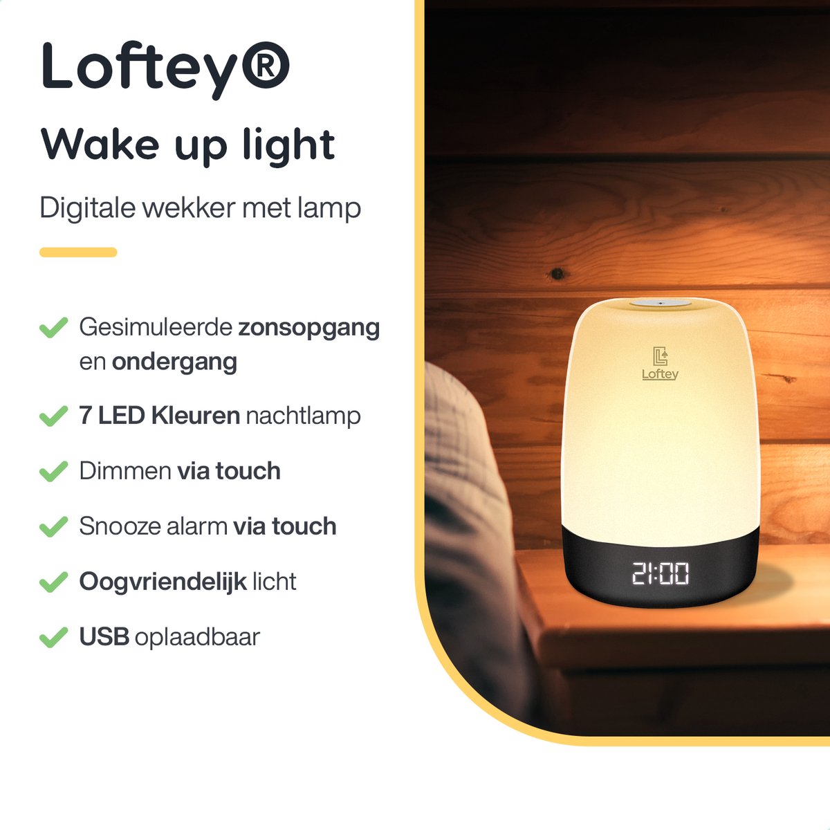 Loftey Wake Up Light digitale wekker wit