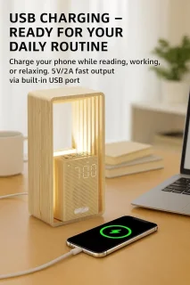 Wat vinden we goed aan de Nachtlamp met klok - wekker tafel lamp - beige houtnerf
