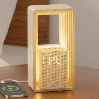 Nachtlamp met klok - wekker tafel lamp - beige houtnerf review
