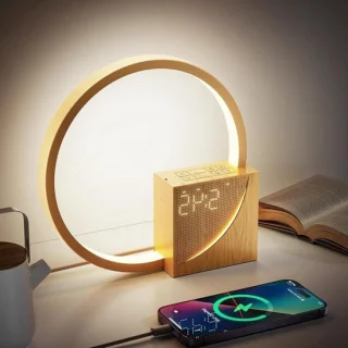 Nachtlamp met wekker - Tafellamp en wekker - Bruin