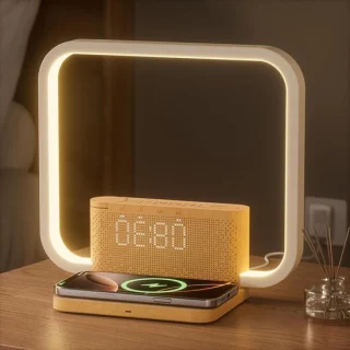 Nachtlamp wekker met draadloze oplader, wit