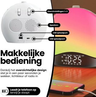 NAWM Premium Wake Up Light Digitale Wekker Bluetooth