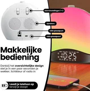 NAWM Premium Wake Up Light Digitale Wekker Bluetooth