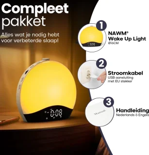 NAWM Premium Wake Up Light Digitale Wekker Bluetooth