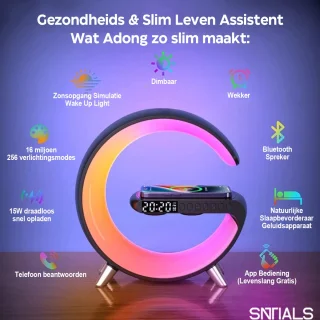 SNTIALS Wake Up Light Zwart - Lichtwekker met Draadloze Oplader en Bluetooth Speaker
