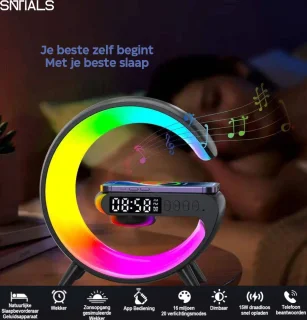 SNTIALS Wake Up Light Zwart - Lichtwekker met Draadloze Oplader en Bluetooth Speaker