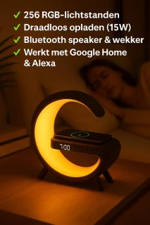 SNTIALS Wake Up Light Zwart - Lichtwekker met Draadloze Oplader en Bluetooth Speaker