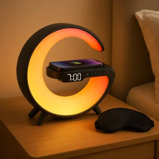 SNTIALS Wake Up Light Zwart - Lichtwekker met Draadloze Oplader en Bluetooth Speaker